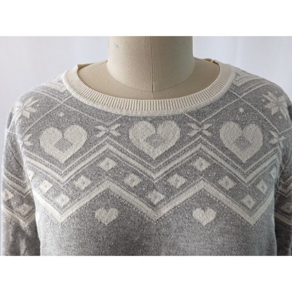 Women's Talbots Fair Isle Penguin Sweater Size XLp Petite Gray Heart Lightweight - Picture 3 of 8